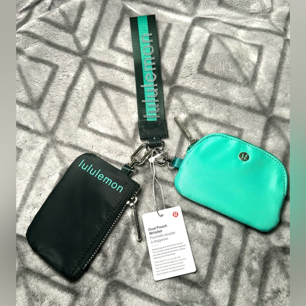 Lululemon Dual Pouch Wristlet in Deep Green and Teal